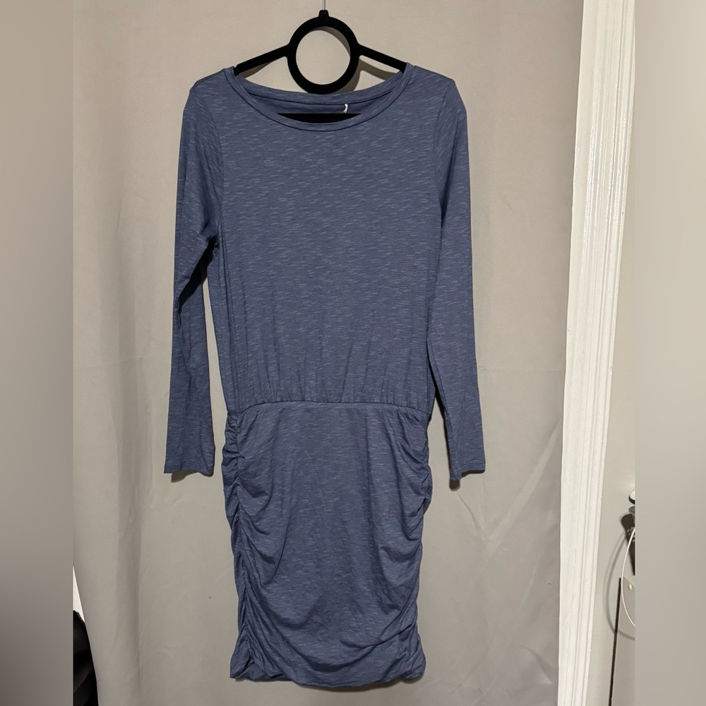 Toad & Co Outfox Ruched Long Sleeve Blue Dress